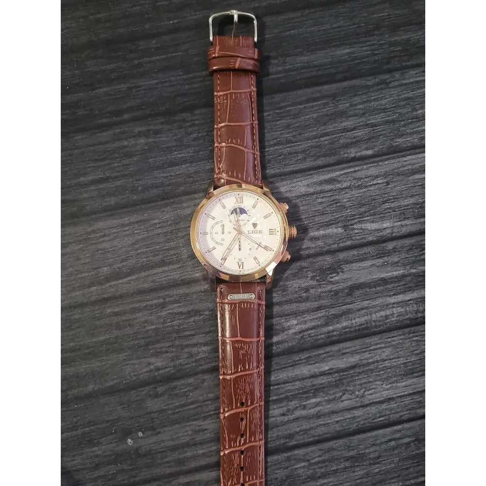 Vintage NOS Lige Mens Chronograph Moon‎ Phase Watch L8932